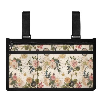 LedBack Wheelchair Side Bag Vintage Flower Wheelchair Phone Holder Wheelchairs Bag for Walker, Rollator, Electric Scooter, Ideal Gift for Mother & Father