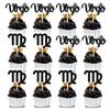 12Pcs Virgo cake topper, Big Virgo Energy/Virgo Season Cake Decor, 12 constellation Virgo August September Birthday Cupcake Decoration, Horoscope Astrology Birthday Party Supplies, Black Glitter view 1