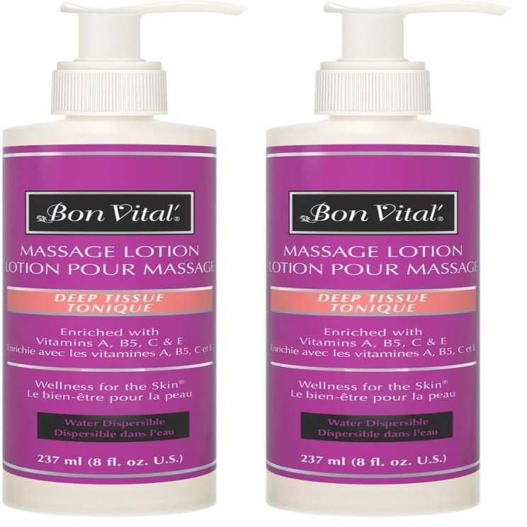 Bon Vital' Deep Tissue Massage Lotion for Deep Tissue Massages and Muscle Relaxation, Moisturizer Leaves No Greasy Feeling, Penetrates Deeply to Repair and Soften Skin, 8 Oz, Label May Vary