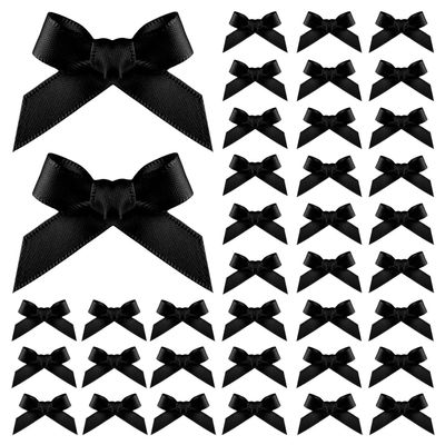 100pcs Ribbon Bows, 1.57x0.4in Mini Bows for Crafts Cute Small Ribbon Tiny Bows for Sewing Gift Wrapping Wedding Party Favors Treat Bags Gift Box Decoration (Black)
