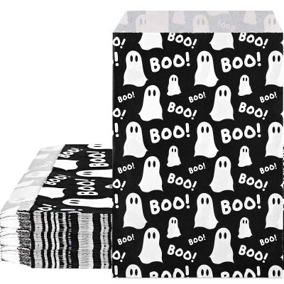 Bolsome 100Pcs Halloween Treat Bags Black White Boo Ghost Paper Goodie Candy Bags Halloween Party Favor Bags for Snacks Cookie Chocolate for Trick or Treat Party Supplies