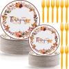 Havawish 180 PCS Fall Paper Plates and Forks Pumpkin Flower Wreath Plate Thanksgiving Disposable Plates Bulk Include 7 Inch 9 Inch Fall Wreath Harvest Party Tableware Set for Theme Party Supplies view 1