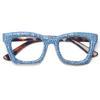 bullabulling Oprah style Bling Rhinestone Square Reading Glasses For Women Shiny Diamond Blue Light Blocking Eyeglasses Z05 (blue, 0, x) view 1