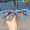 bullabulling Oprah style Bling Rhinestone Square Reading Glasses For Women Shiny Diamond Blue Light Blocking Eyeglasses Z05 (blue, 0, x) view 2