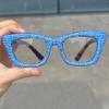 bullabulling Oprah style Bling Rhinestone Square Reading Glasses For Women Shiny Diamond Blue Light Blocking Eyeglasses Z05 (blue, 0, x) view 3