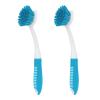 Dish Brush with Handle, 2 Pack Scrub Brushes with Built-in Scraper for Cleaning Kitchen, Pots, Pans and Sink, Scrubber Washing Tools, Blue view 1