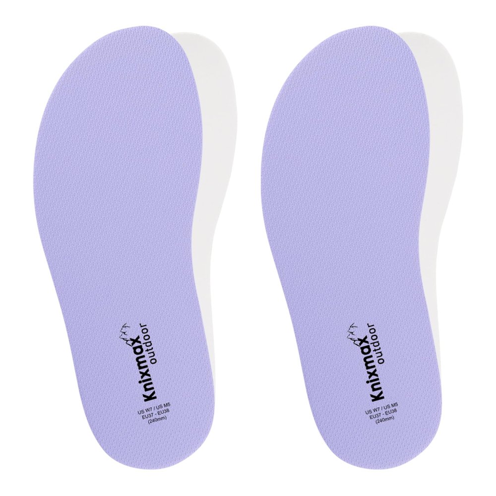 Knixmax Outdoor Men Women Flat Insoles for Crocs Clogs, Thin Shoes Insoles for Garden Shoes, Nurse, Chef, Water Shoes, Waterproof Replacement Barefoot Liners Breathable Pad Purple Size 8 /EU41