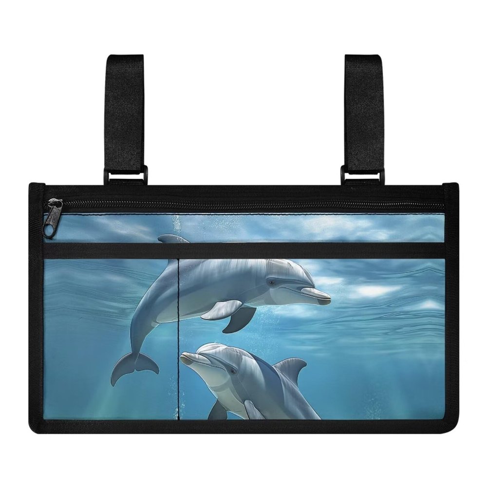 LedBack Wheelchair Bag Retro Flower Wheelchair Side Bag Walker Bag Walker Wheel Chair Accessories for Electric Wheelchairs Rollator, Sea Dolphin