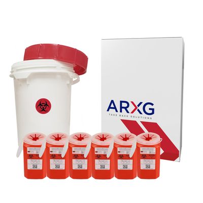 5gal (1PK) and 1.5qt (6PK) Mail-in Take Back Sharps Containers with Destruction Services for Safe & Environmentally-Responsible Needle Disposal | Home, Personal, Travel, and Professional Use