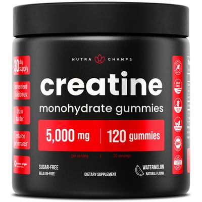 NutraChamps 120 Creatine Gummies for Men & Women - 5g Sugar Free Chewable Creatine Monohydrate Gummies - Supports Protein Synthesis, Muscle Recovery & Workout Performance