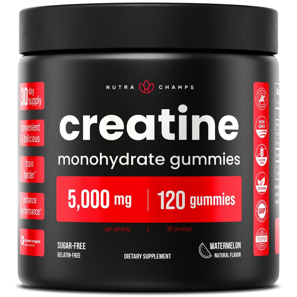 NutraChamps 120 Creatine Gummies for Men & Women - 5g Sugar Free Chewable Creatine Monohydrate Gummies - Supports Protein Synthesis, Muscle Recovery & Workout Performance