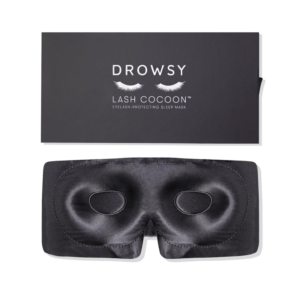 DROWSY Eyelash Protecting Silk Sleep Mask for Natural Lashes & Extensions. Deep Eye Cups, Zero Pressure, Total Blackout, Full Wraparound (Moonlight Shadow)