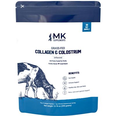 MK Supplements Collagen & Colostrum  Grass-Fed Bovine Collagen & Bovine Colostrum Powder  Skin, Gut, Joint & Immune Support  Keto, Paleo, Carnivore Friendly  No Additives