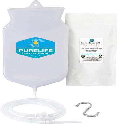 Purelife Coffee Enema Kit - 2 Qt Silicone Enema Bag, 1 LB Enema Coffee for Home Liver Cleanse, Lab Tested, Mycotoxin-Free