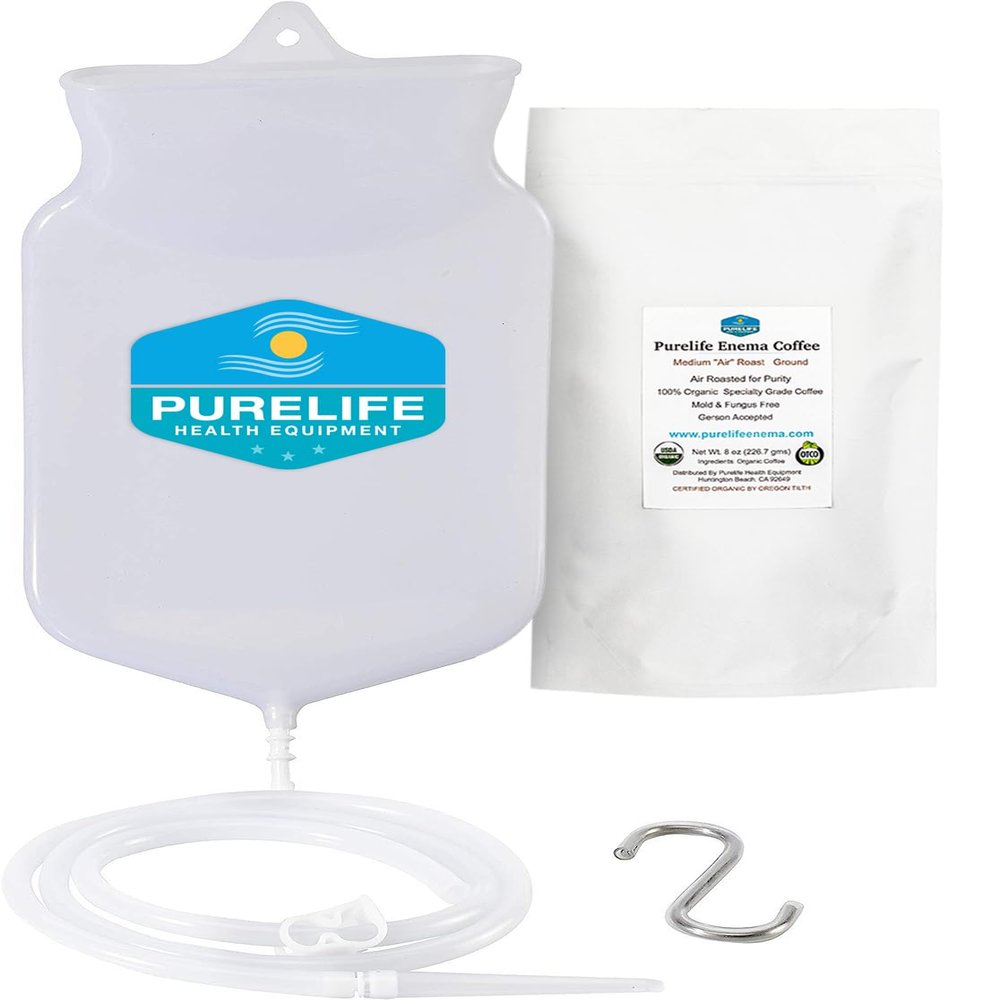 Purelife Coffee Enema Kit - 2 Qt Silicone Enema Bag, 1 LB Enema Coffee for Home Liver Cleanse, Lab Tested, Mycotoxin-Free