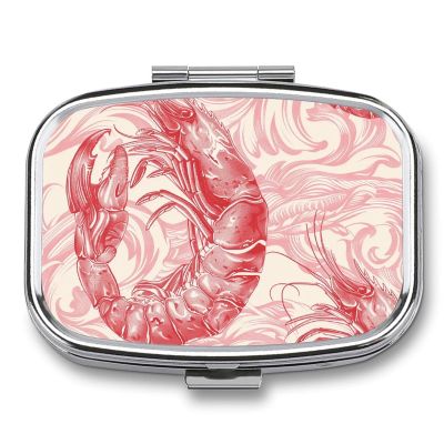 Pill Box Pill Case for Woman Weekly Pill Organizer Red Shrimp Pattern Small Pillbox Pill Container with 3 Compartments Portable Vitamin Holder Boxes for Travel Medicine Organizer