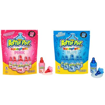 Baby Bottle Pop Christmas Candy Pink and Blue Lollipops, 20 Ct Bulk Lollipops w/Dipping Powder, Assorted Fruity Flavors, Full Size, Individually Wrapped Hard Candy, Party Favors, Stocking Stuffers