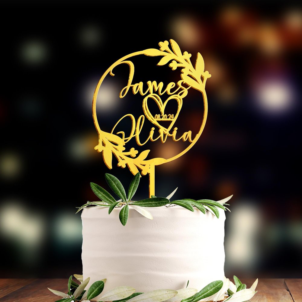 LULLBABYMALL Personalized Wedding Cake Topper with Heart and Date - Custom Cake Topper, Bride and Groom Cake Topper, Bride to Be Cake Topper, Wedding Cake Toppers, Cake Topper, Anniversary Cake Topper