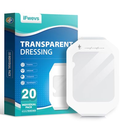 20 Pack Transparent Film Dressing, 4 in x 4.75 in Waterproof Wound Bandage Adhesive Patches for Post Surgical Shower, Transparent Film Dressing for IV Shield and Tattoo Aftercare