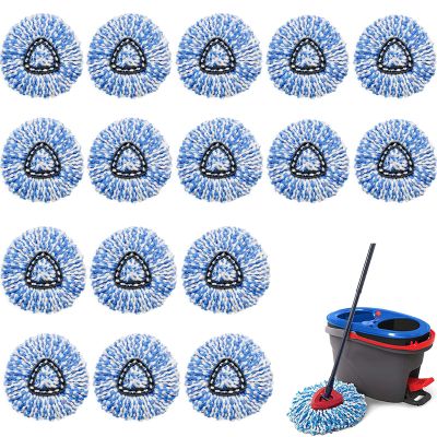 16 Pcs Spin Mop Replacement Heads, 360 Easy Wring Spin Mop 100% Microfiber Refill, Easy Cleaning Spin Mop Heads, 2 Tank System Replace Head for Easy House Cleaning Floor Mopping, Blue&White