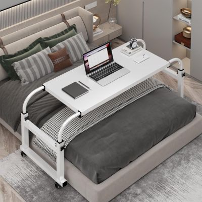 Overbed Table Adjustable Standing Workstation Laptop Trolley - Ideal Computer Table for Bedroom with Wheels - Desk Over Bed for Home, Hospital & Living Room