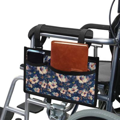 Cugasmaru Lily Flower Wheelchair Armrest Accessories Pouch Wheelchair Side Bag Armrest Pouch Small Beach Chair Organizer Free Your Hands