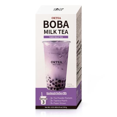 OKTEA Taro Rich & Creamy Style Bubble Pearl Milk Tea Kit  Taro Flavor, Real Sugar, Preservative-Free Tapioca Balls, Includes Paper Straws  3 Servings
