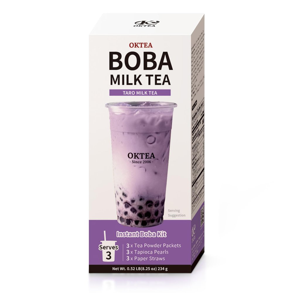 OKTEA Taro Rich & Creamy Style Bubble Pearl Milk Tea Kit  Taro Flavor, Real Sugar, Preservative-Free Tapioca Balls, Includes Paper Straws  3 Servings