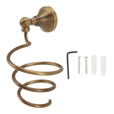 Hair Dryer Holder Universal Wall Mounted Hands Free Copper Hair Dryer Storage Rack Holder Spiral Hair Care Tools Hanger for Home Bathroom Hair Salon