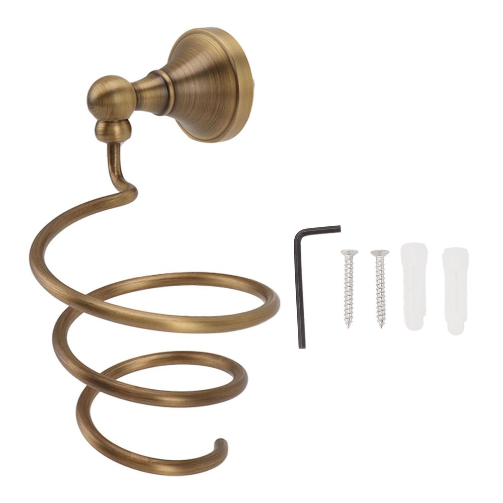 Hair Dryer Holder Universal Wall Mounted Hands Free Copper Hair Dryer Storage Rack Holder Spiral Hair Care Tools Hanger for Home Bathroom Hair Salon
