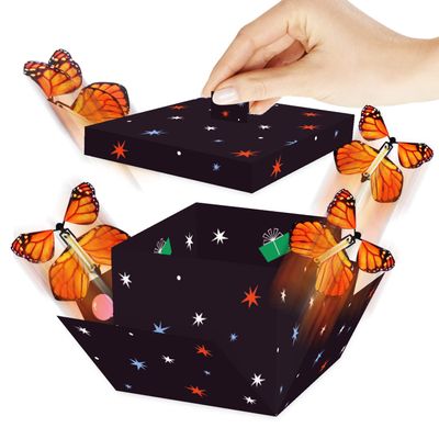 FETTIPOP Butterfly Explosion Box KIT (black stars) - Funny Surprise Prank Gift with Flying Butterflies - Unique Birthday or Party Box