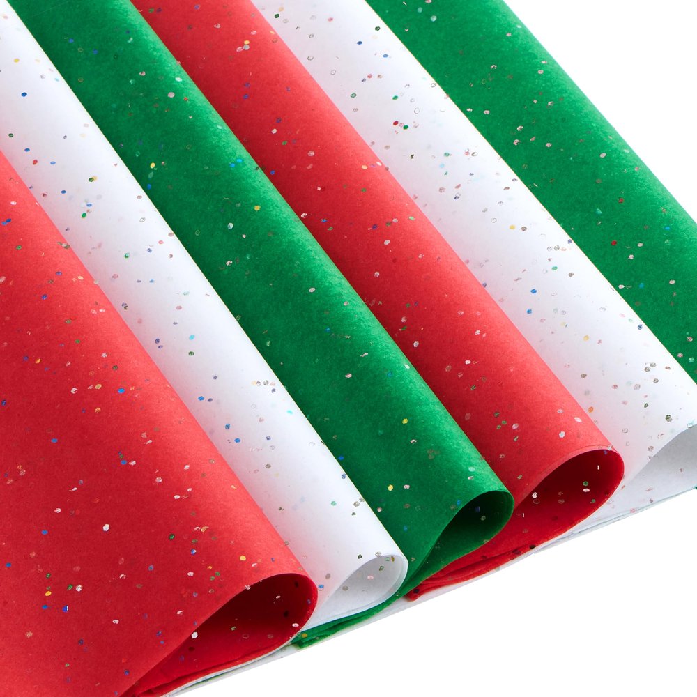 JOYIN 180 Sheets Glitter Tissue Paper, Red Green White Tissue Paper for Gift Wrapping Supplies, 20''x20 Christmas Wrapping Paper for Holiday Wrap Craft Decorations