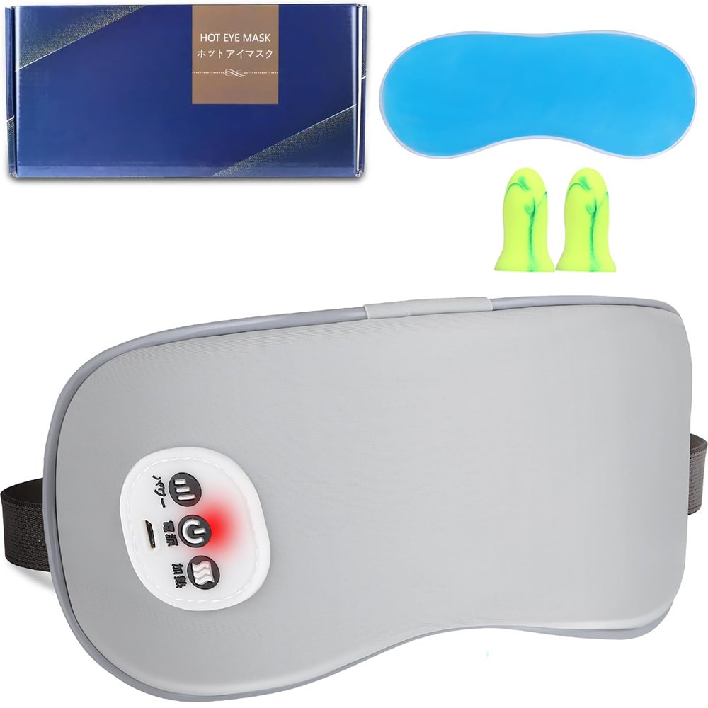 Heated Eye Mask Cordless Warm Compress for Dry Eyes, Eye Massager Sleep Eye Mask with Heat -3 Temperature, Auto-Off Timer, Cooling Gel Relief, Relaxing No Pressure Eye Cover for Men Women Gift (Grey)
