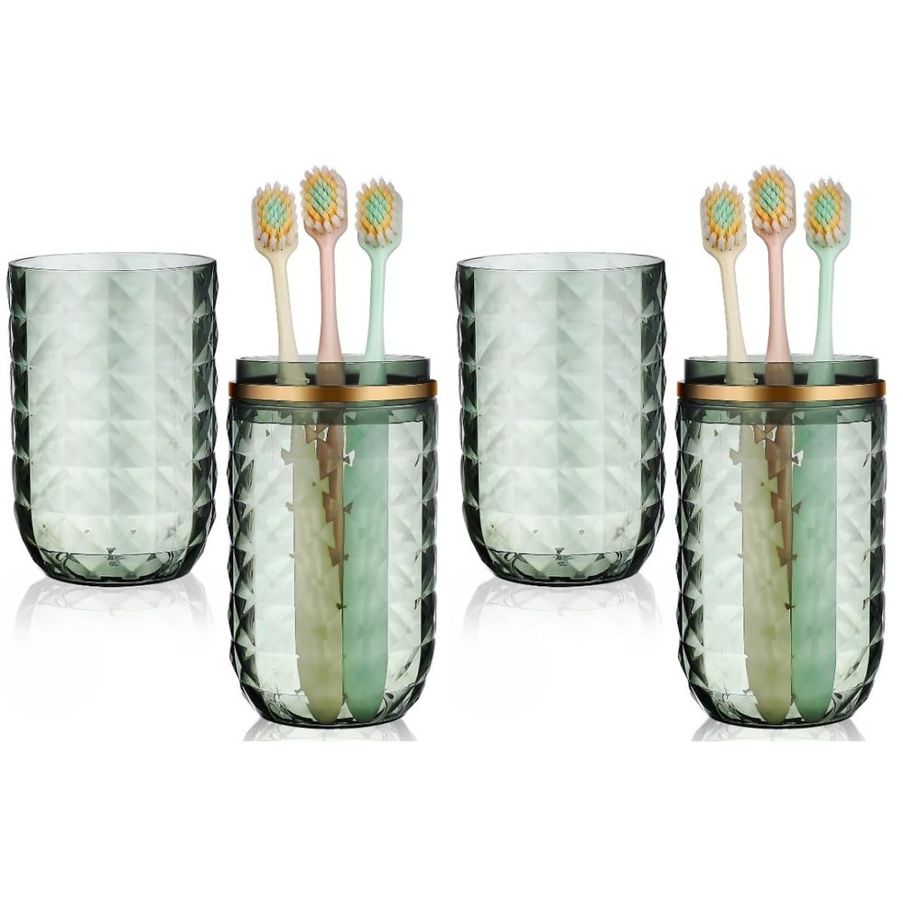 2PCS Travel Toothbrush Case Portable Toothbrush Holder Cup Storage Container for Bathroom Home School and Travel - Green
