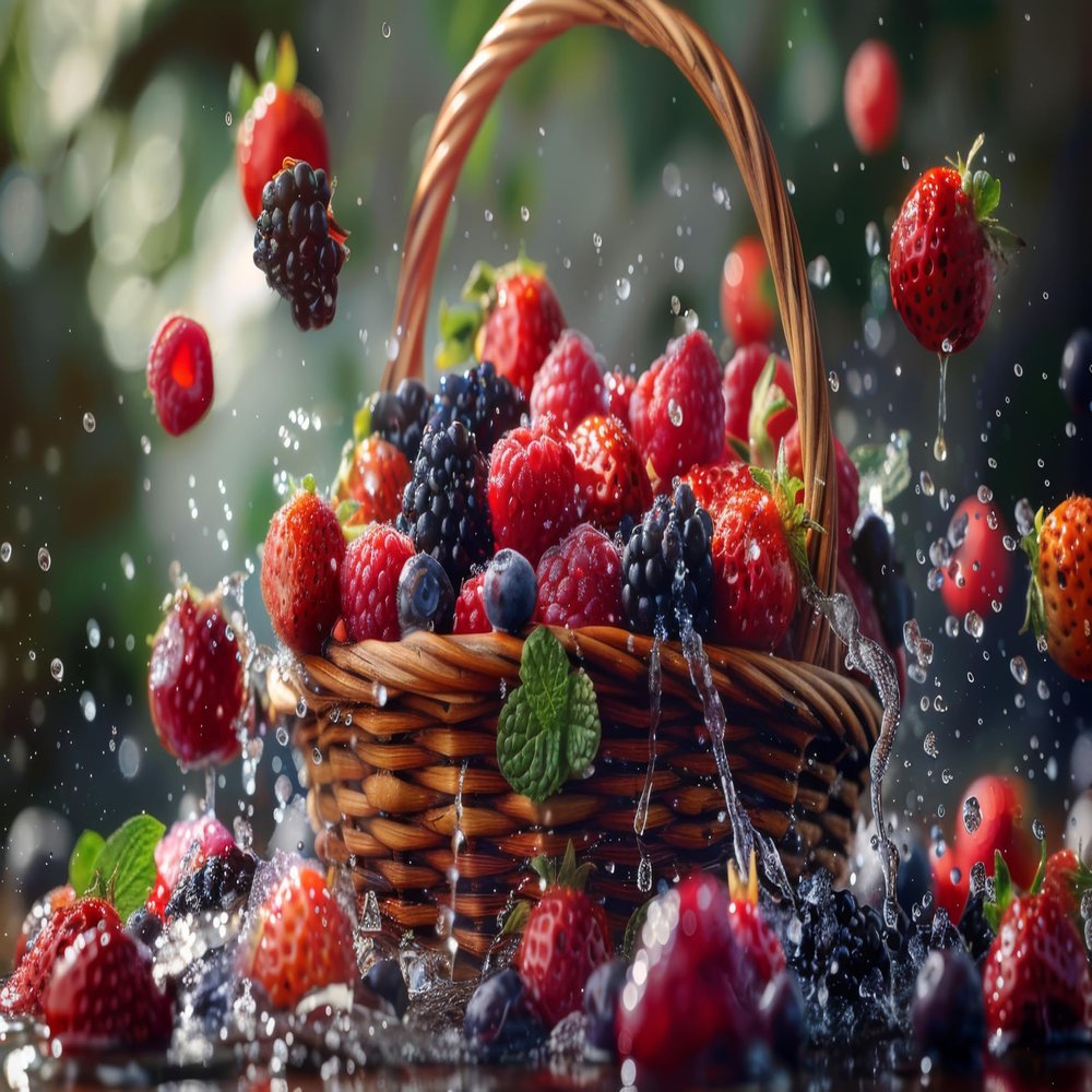 A Gift with fresh Juicy Berries Fruit Basket by RawJoy Farms.