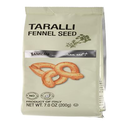 Compagnia Sanremo Taralli with Fennel Seed, 7.0 oz, Pack of 2, Product of Italy, Crunchy Gourmet Snack, Perfect with Cheese, Versatile & Delicious