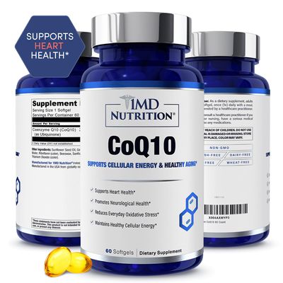 1MD Nutrition CoQ10 - for Heart Health & Cellular Energy Production - Health Supplement for Men & Women - Coenzyme Q10 Softgel - 60 Days