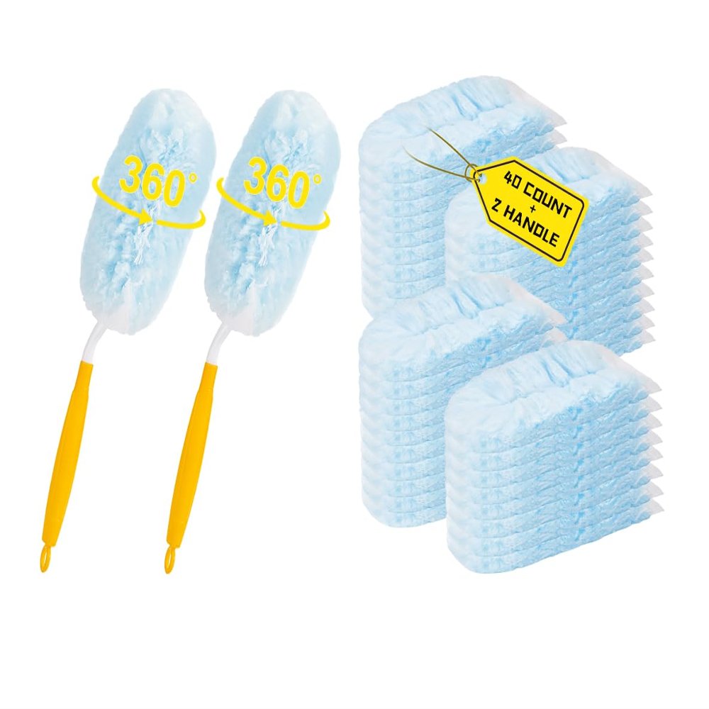 40 Count Duster Refills 360 Heavy Duty Duster Refills Compatible with Swiffer Dusters for Cleaning Home(40 Count+2 Handle)