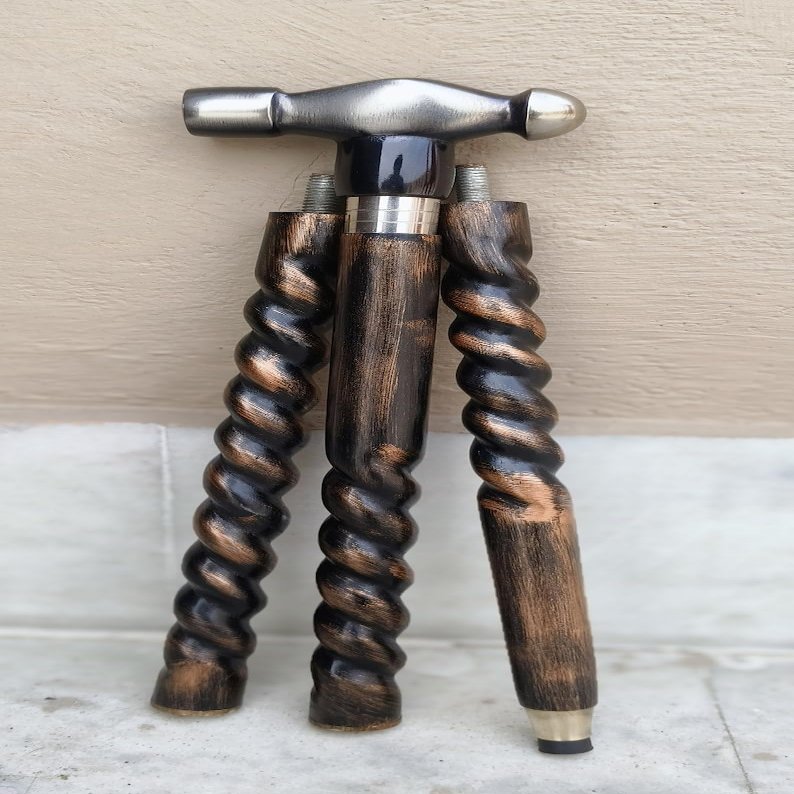 NineLife Basics Walking Cane, Hammer Walking Stick Cane Stick Steel Gift Iron Gift War Hamme Mens Gifts Pension Travelers Gift Wooden Spiral Cane, 37, Silver/ Natural