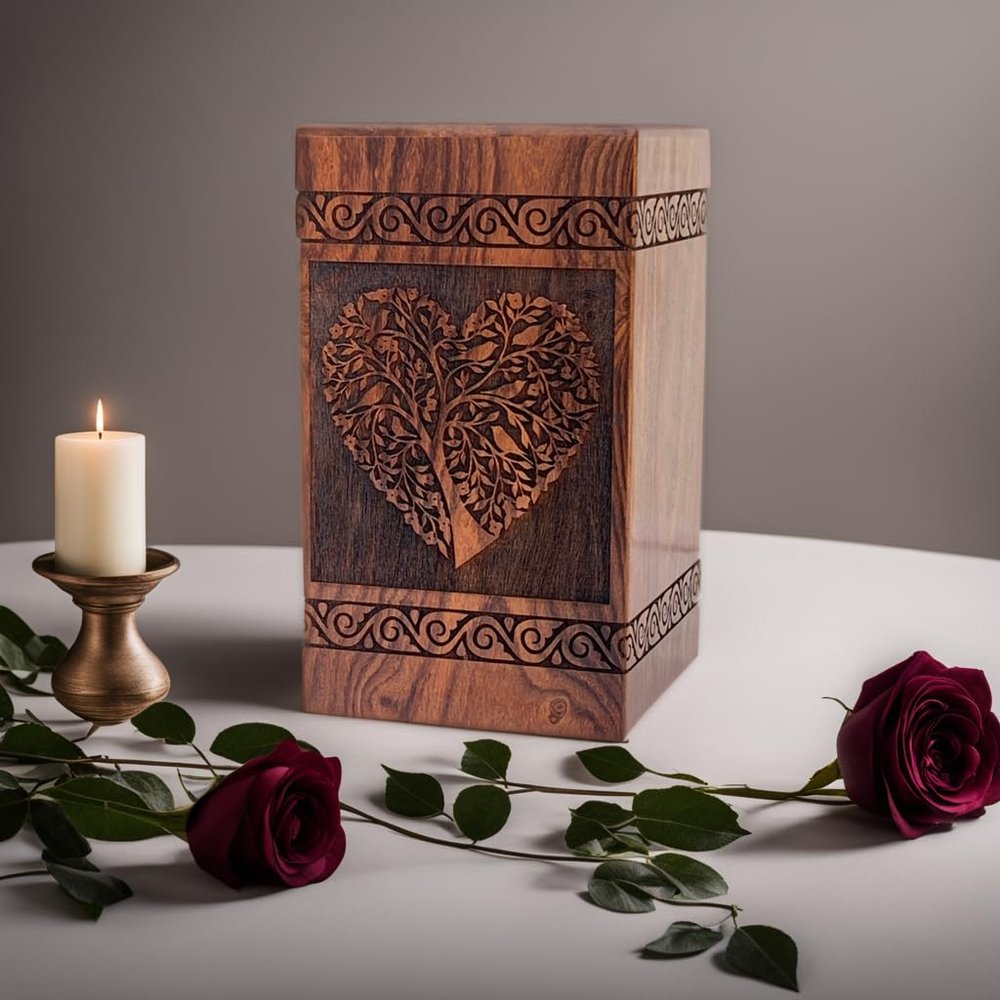 Prime Art Wooden Urns for Human Ashes Tree of Life Urns Cremation Urns for Adult Ashes Funeral Urns Wooden Pet Urn Wooden Urn Box (Heart Natural, (Large - 11.25" Hx6.25 W (250 Cu/in))