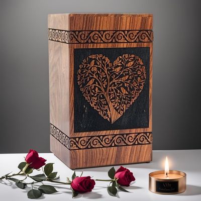 Prime Art Wooden Urns for Human Ashes Tree of Life Urns Cremation Urns for Adult Ashes Funeral Urns Wooden Pet Urn Wooden Urn Box (Heart Black, (Large - 11.25" Hx6.25 W (250 Cu/in))