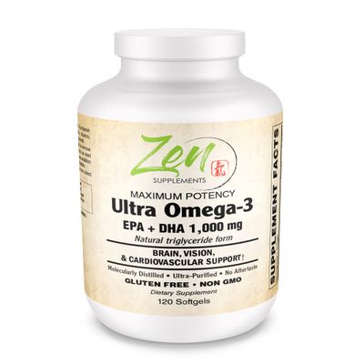 Zen Supplements Ultra Omega-3 Supplement, 1250 mg Fish Oil with 687 mg EPA & 313 mg DHA (120)