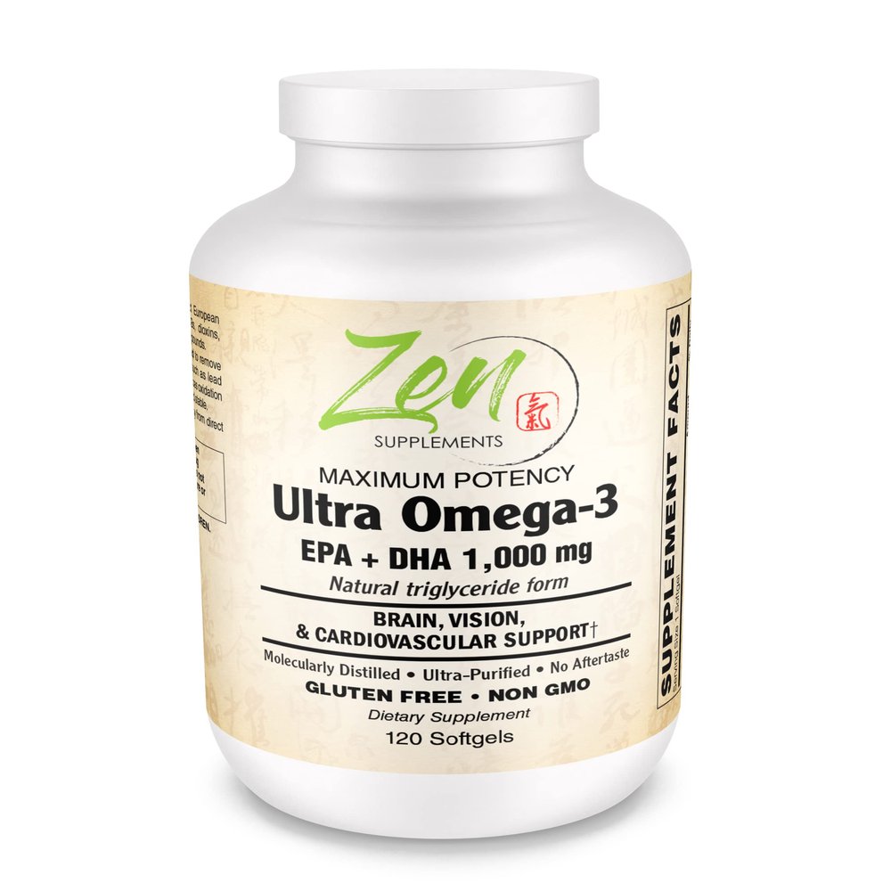Zen Supplements Ultra Omega-3 Supplement, 1250 mg Fish Oil with 687 mg EPA & 313 mg DHA (120)