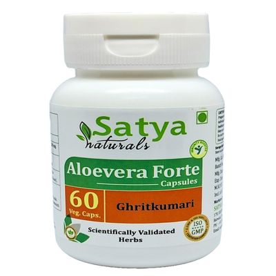 Aloevera Forte Capsules 500 mg. 60 Veg. Capsules | Aloevera (Ghritkumari) Extract Capsules for Men and women | One month Supply | Ayurvedic Herbal Supplement/Remedies (1 Bottle of 60 Capsules)