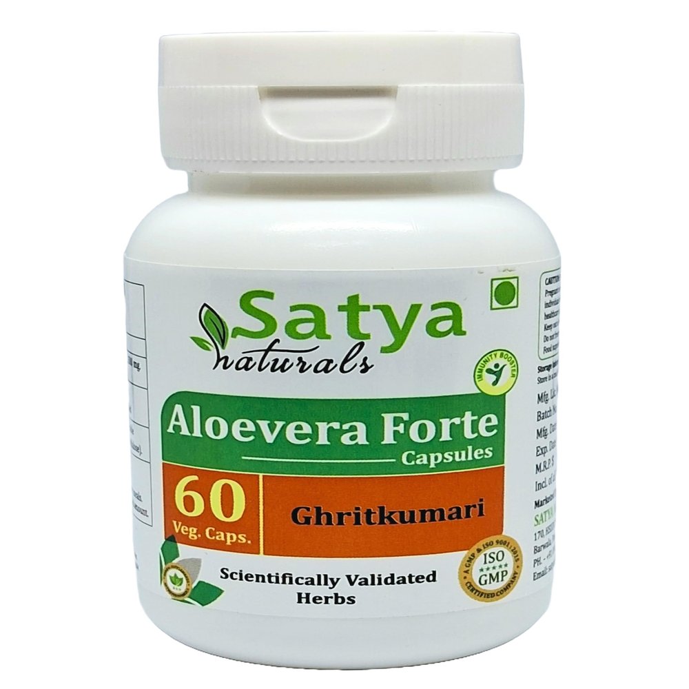 Aloevera Forte Capsules 500 mg. 60 Veg. Capsules | Aloevera (Ghritkumari) Extract Capsules for Men and women | One month Supply | Ayurvedic Herbal Supplement/Remedies (1 Bottle of 60 Capsules)