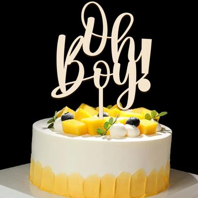 Oh Boy Cake Topper,Large size Wooden Baby Shower Cake Topper,For Rustic Theme Gender Reveal Party/Baby Booth Props Party Photo Decorations,Baby Baptism,Welcome Newborn Decor Supplies