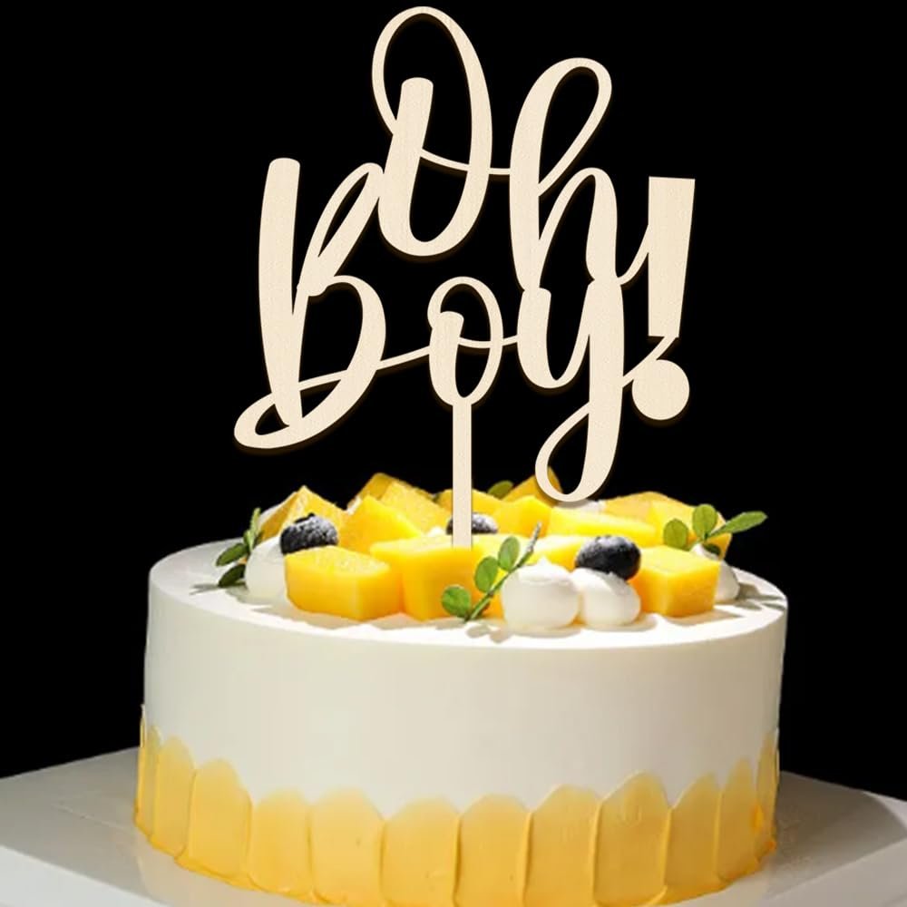 Oh Boy Cake Topper,Large size Wooden Baby Shower Cake Topper,For Rustic Theme Gender Reveal Party/Baby Booth Props Party Photo Decorations,Baby Baptism,Welcome Newborn Decor Supplies