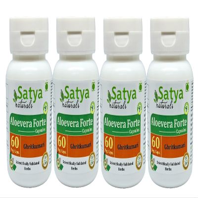 Aloevera Forte Capsules 500 mg. 60 Veg. Capsules | Aloevera (Ghritkumari) Extract Capsules for Men and women | One month Supply | Ayurvedic Herbal Supplement/Remedies (4 Bottles of 60 Capsules)