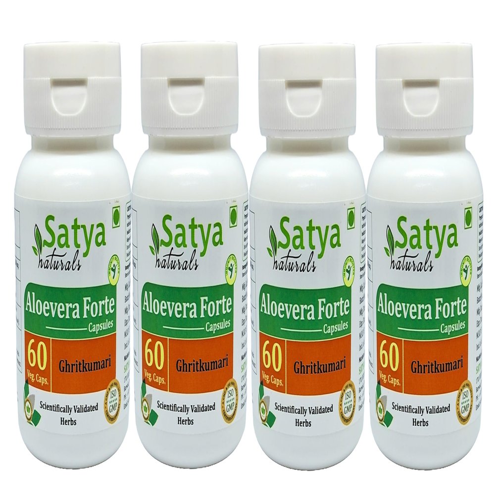 Aloevera Forte Capsules 500 mg. 60 Veg. Capsules | Aloevera (Ghritkumari) Extract Capsules for Men and women | One month Supply | Ayurvedic Herbal Supplement/Remedies (4 Bottles of 60 Capsules)