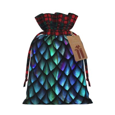 3d Magical Dragon Scales Pattern Print Christmas Wrapping Bags Gift Bags With Drawstring, Xmas Party Presents And Favors